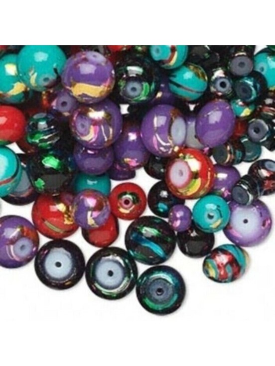 Other - Bulk Lot Mixed Size Bright Color Metallic 4-8mm Glass Beads 50 pcs